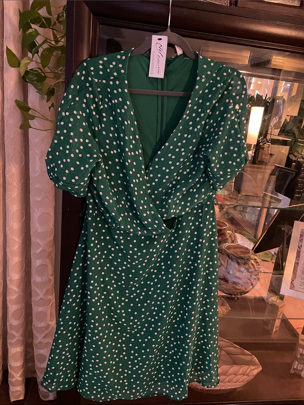 NY Collection Green Polka Dot Midi Dress